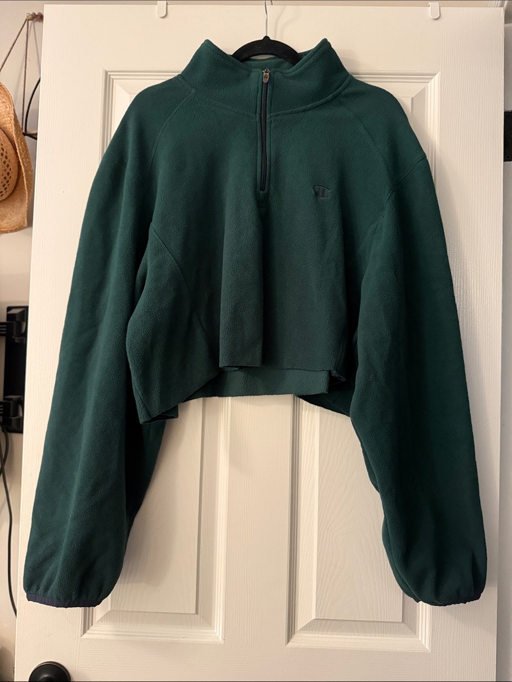 Champion Women's Forest Green Cropped Quarter-Zip Fleece Pullover